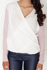 Pink Long Sleeves V-Neckline Blouse