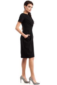 Black Wrinkled Slim Waist Knee Length Dress