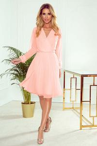 Peach Pink Wrapped Front Pleated Dress