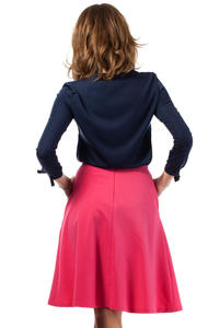 Pink Flared Knee Lenght Skirt with Pockets