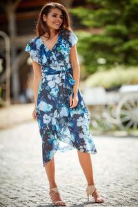 Nevy Blue Envelope Dress Midi in Flowers with a frill