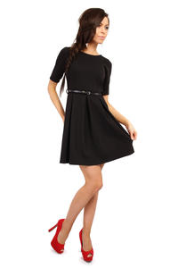 Black Magnanimous Modern Belted Tea-length Dress