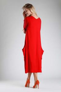 Red Knitted Midi Dress Buttoned