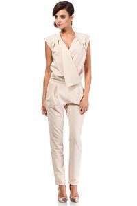 Beige Elegant V-Neckline Wrap Front Jumpsuit