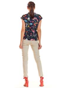 Navy Blue Stylish Blouse with a Floral Print