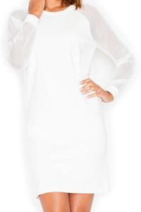 Ecru Casual Mini Dress with Transparent Sleeves