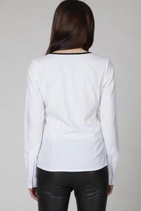White Elegant Blouse with Contrasting Black Piping