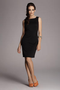 Black Bateau Neck Seam Shift Slit Dress