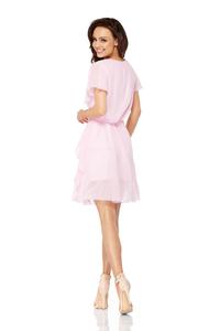 Powder Pink Airy Dress with Frills Tied Stripe