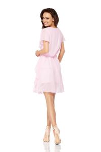 Powder Pink Airy Dress with Frills Tied Stripe