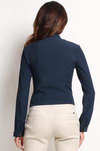 Navy Blue Elegant Office Style Shirt with Buttons