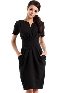 Black Wrinkled Slim Waist Knee Length Dress