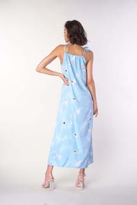 Long Summer Dress with Tied Straps - Blue