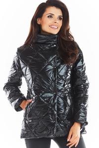 Black Shiny High Neck Fall Jacket