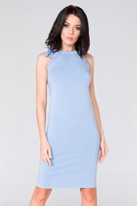 Light Blue Fitted Summer Wrinkled Neckline Dress