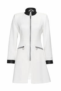 White Zipper Closure Leather Details Spring Coat