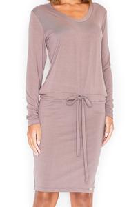 Beige Casual Long Sleeves Drawstring Waist Dress