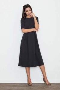 Black Elegant Short Sleeves Midi Dress