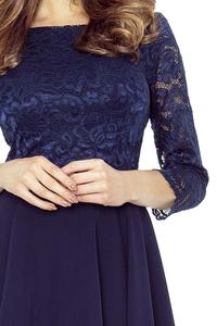 Dark Blue Evening Dress with Lace Top