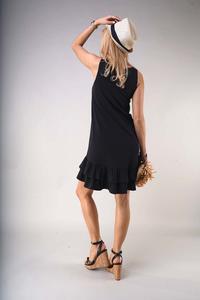 Black Loose Sleeveless Dress with Frills