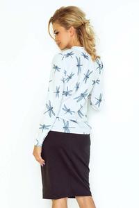 White Dragonfly Pattern Shirt With Self Tie Bow