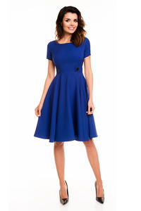 Blue Short Sleeves Light Pleats Dress