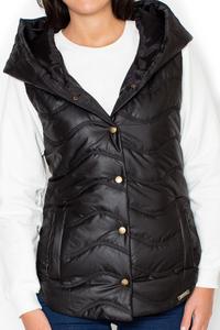 Black Hooded Padded Snaps Closure Vest Jacket