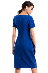 Blue Wrinkled Slim Waist Knee Length Dress