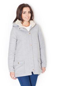 Grey Winter Hooded Snaps Closure Parka Jacket