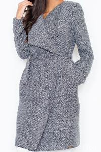 Grey Elegant Big Collar Self Tie Belt Coat