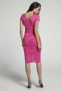Pink Lace Pencil Midi Dress with V Neckline on the Back