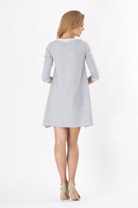 Grey 3/4 Sleeves Loose Fit Dress with Pockets 