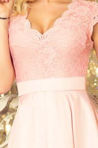 Light Pink Flared Evening Dress with Lace