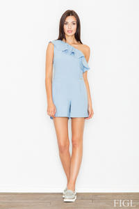 Blue Asymetrical Frilled Summer Jumpsuit