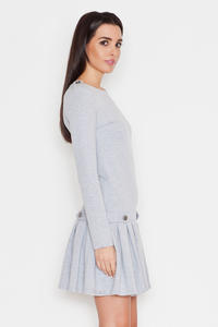 Grey Casual Long Sleeves Pleated Mini Dress