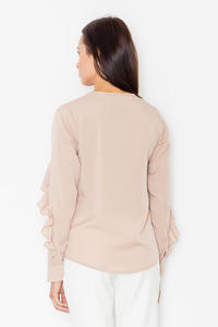 Beige Long Sleeves Blouse with a Frill