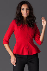 Red Frilled Hemline Blazer with Front Zipper Fastening