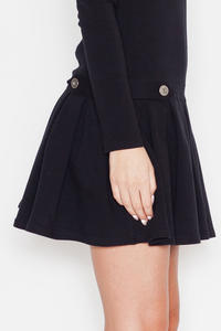 Black Casual Long Sleeves Pleated Mini Dress