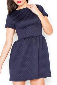 Blue Diamond Stitched Shift Dress with Rolled Up Cuffs