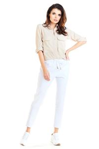 White Casual Pants With Stripes