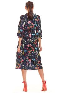 Nawy Blue Romantic Midi Dress with a Floral Pattern