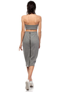 Grey Midi Pencil Skirt with Decorative Back Zipper Fastening