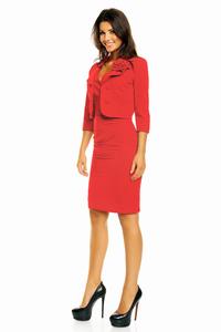 Red Elegant Set Fitted Dress and Short Jacket with Flower