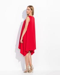 Red Sleeveless Asymetrical Cut Chic Dress