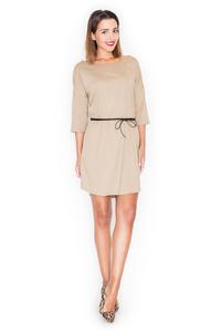 Beige Casual Comfy 3/4 Sleeves Mini Dress with Belt