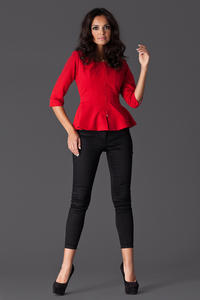 Red Frilled Hemline Blazer with Front Zipper Fastening