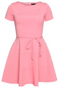 Pink Cap Sleeves Bateau Neck Seam Dress