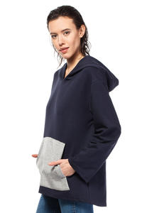 Navy Oversized Hooded Sweatshirt with Contrast Kangaroo Pocket