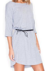 Grey Casual Comfy 3/4 Sleeves Mini Dress with Belt