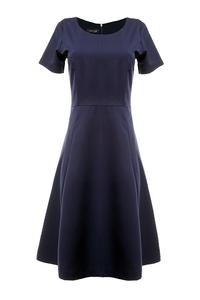 Dark Blue Short Sleeves Light Pleats Dress